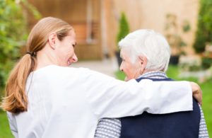 woman walking with her mother