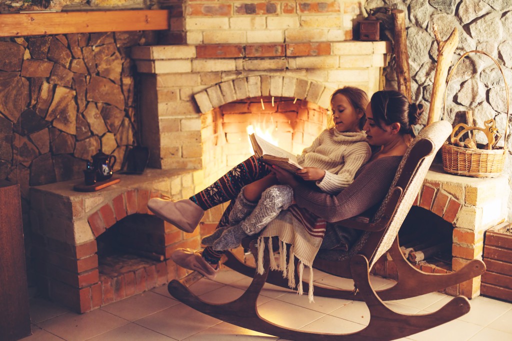 Mom and daughter in rustic setting