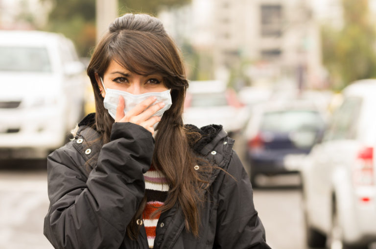 Woman wearing facemask