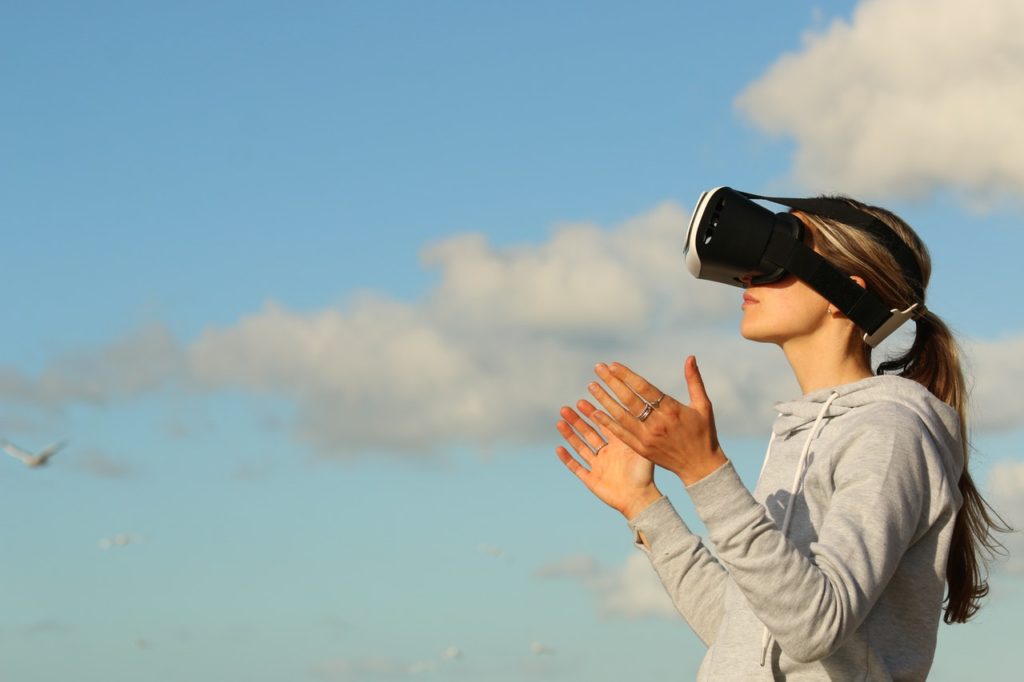 woman wearing VR goggles