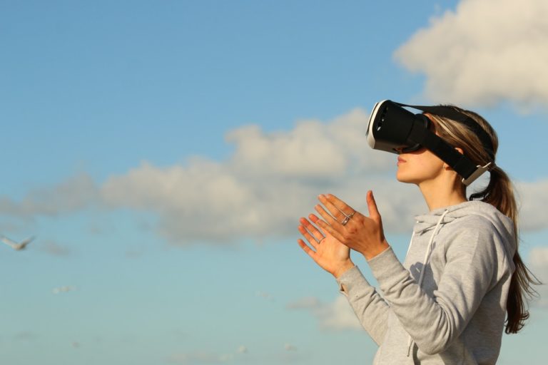 woman wearing VR goggles