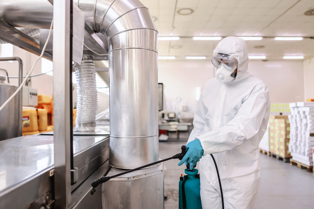 sanitizing food production area