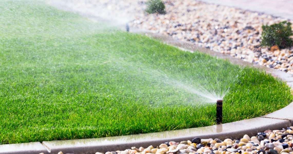 a lawn with sprinkler