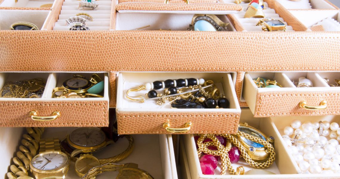 jewelries in a mini cabinet